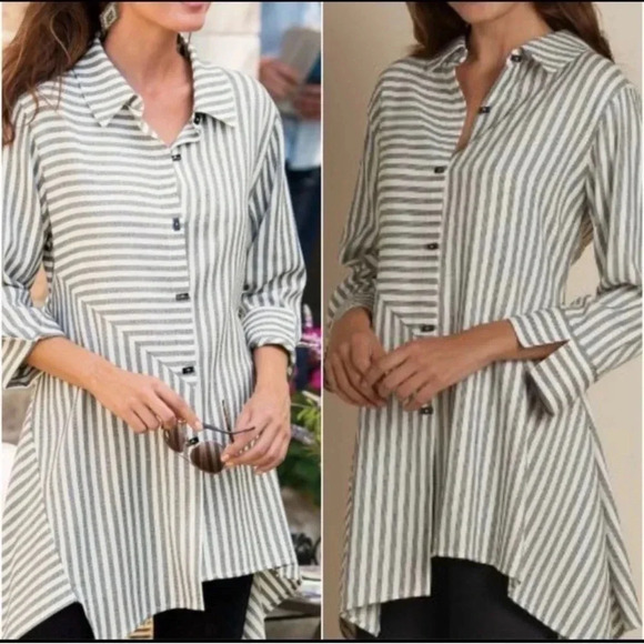 Soft Surroundings Women's Asymmetrical 3/4 Sleeve Striped Top Size PXS GUC - Picture 3 of 12